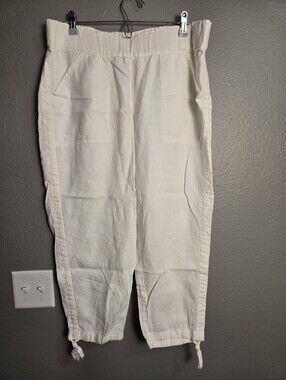J. Jill Cropped Drawstring 100% Linen White Pants Size 1X